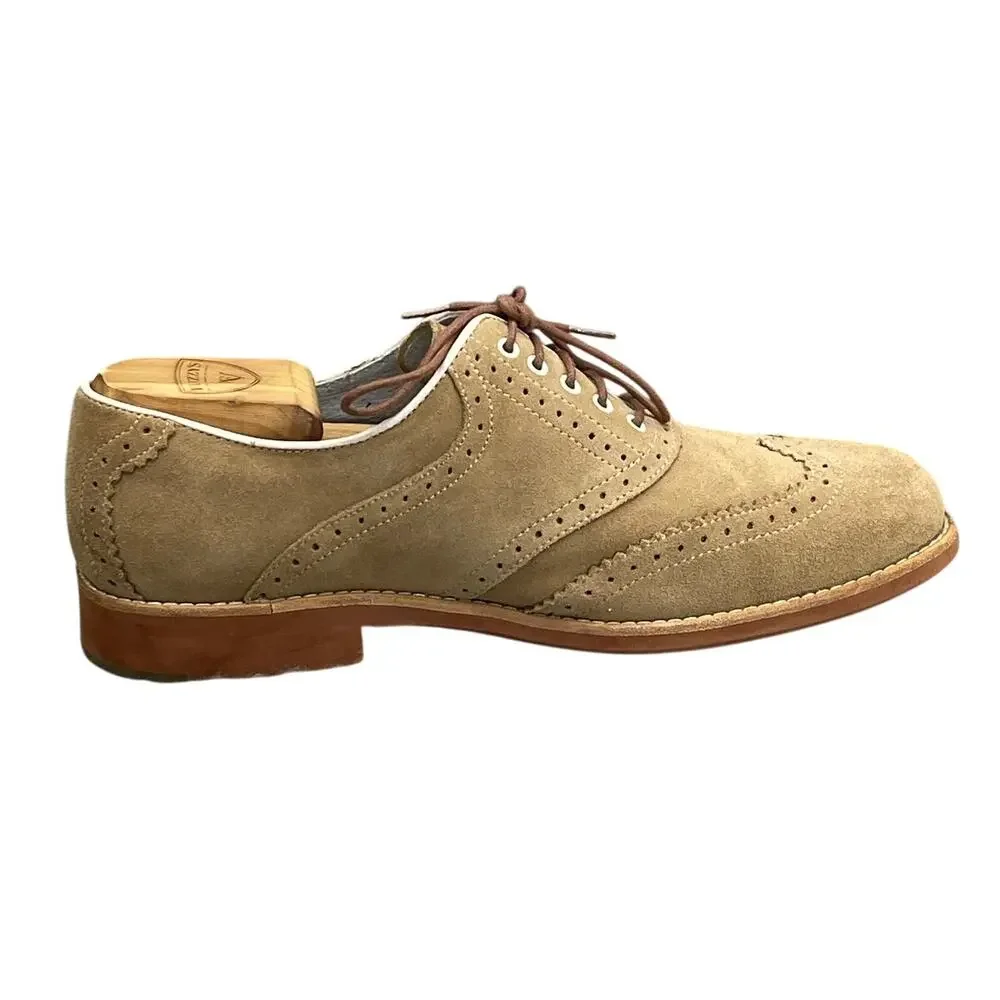 Johnston & Murphy Tan Taupe Suede Sheepskin Leather Oxford Dress Shoe Men 9M